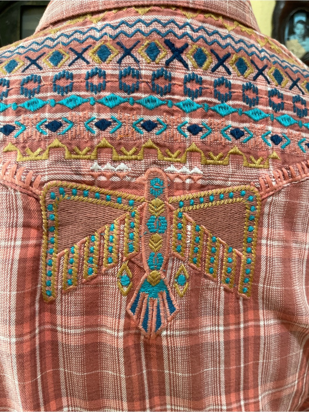 Ariat REAL Terracotta Plaid Thunderbird Western Snap Shirt L - Picture 2 of 10